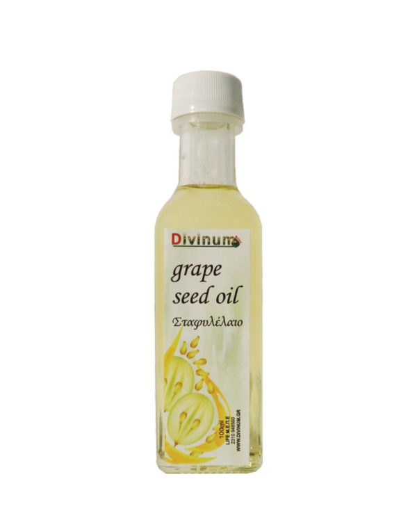 Bottle containing 100ml oil from the grape seed of the company divinum