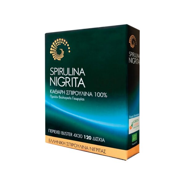 Spirulina Nigritas Serres organic 120 tablets in green packaging