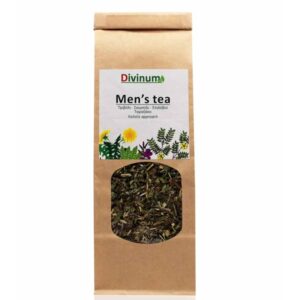 A mixture of men's tea herbs for men in an elongated paper package