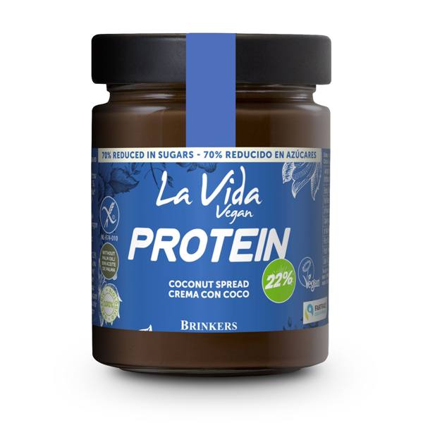 La Vida Vegan Protein επάλειμμα σοκολάτας 270gr με περισσότερη πρωτεΐνη σε βαζάκι με μπλε ετικέτα