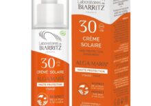 Αντηλιακή κρέμα προσώπου SPF30 (BIO) 50ml algamaris πορτοκαλί φιαλίδιο με διάφανο καπάκι σε πορτοκαλί κουτάκι
