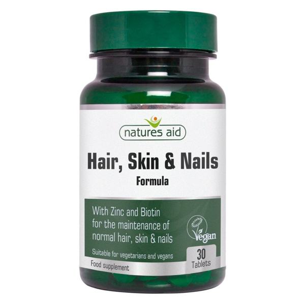 Μαλλιά - Δέρμα - Νύχια Hair Skin and Nails Formula Natures Aid 30 ταμπλέτες σε πράσινο πλαστικό ημιδιάφανο φαρμακευτικό μπουκαλάκι