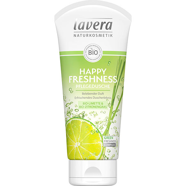 Αφρόλουτρο Happy Freshness βιολογικό με λάιμ & λεμονόχορτο Lavera 200ml σε λευκό σωληνάριο με πράσινη ετικέτα