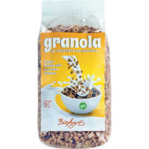 Organic granola with banana & chocolate Bioagros 350gr with yellow label