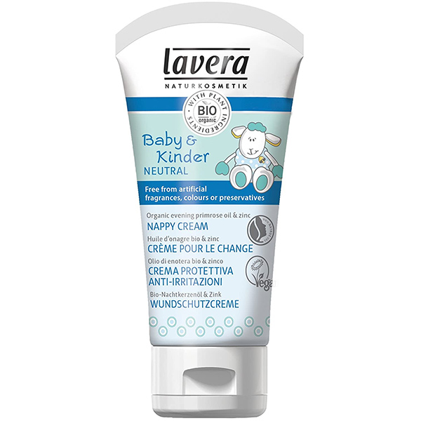 Organic diaper change cream with night flower & zinc Lavera 50ml in white tube with blue label