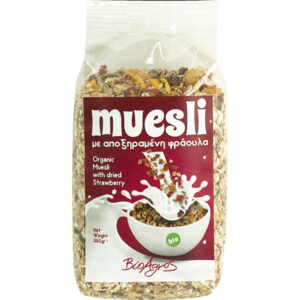 Crunchy muesli with organic strawberry Bioagros 350gr with red label