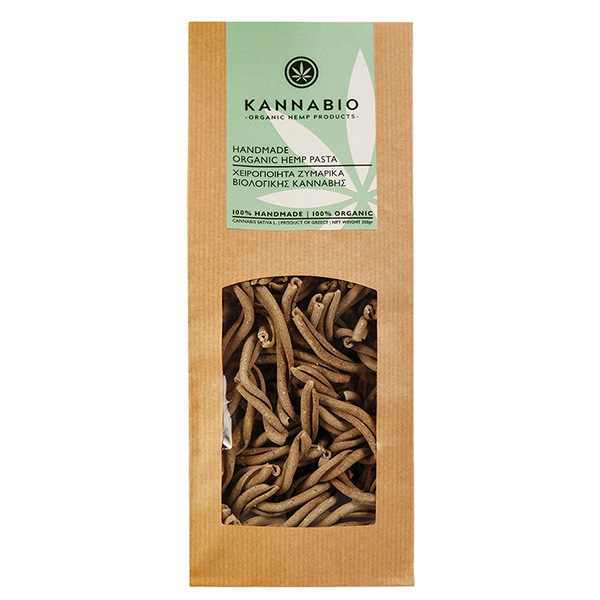 Organic hemp pasta handmade (twisted) Kannabio 350gr in paper package with window