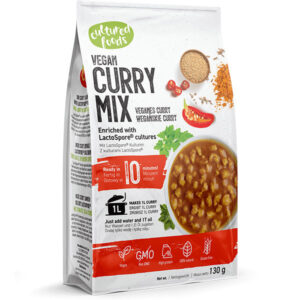 Σούπα κάρυ curry mix vegan Cultured Foods 130gr σε λευκή συσκευασία με κόκκινες λεπτομέρειες