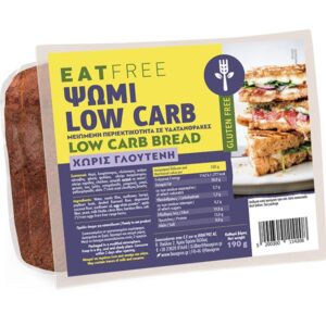 Ψωμί low carb χαμηλών υδατ/ων Eat Free Βιοαγρός 190gr σε μπλε - κίτρινη συσκευασία κενού αέρος