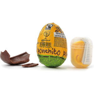 Πασχαλινό σοκολατένιο αυγό bio με δώρο Ponchito 50gr ανοικτό με το δώρο