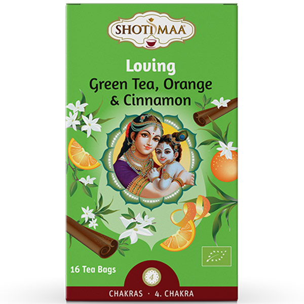 Τσάι Chakras "Loving" πράσινο τσάι πορτοκάλι & κανέλα BIO Shoti Maa 16 φακελάκια 32gr σε πράσινη συσκευασία