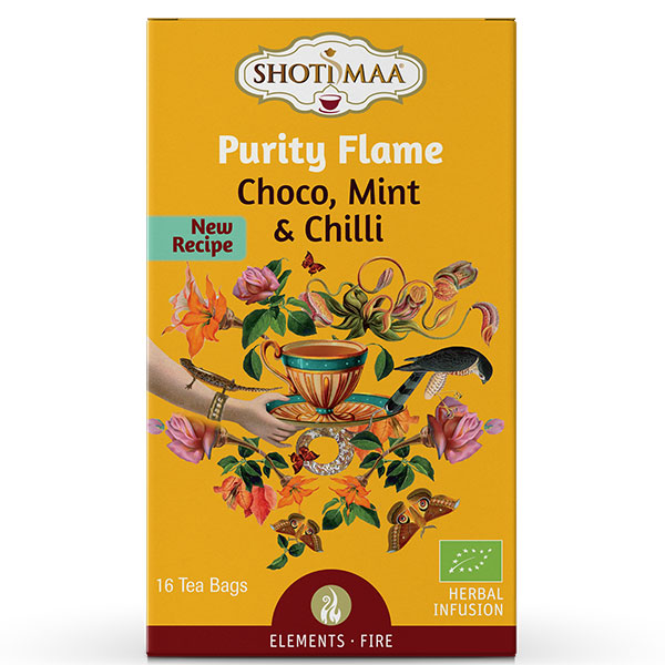 Τσάι Elements "Purity Flame" σοκολάτα μέντα & τσίλι BIO Shoti Maa 16 φακελάκια 32gr σε πορτοκαλί συσκευασία