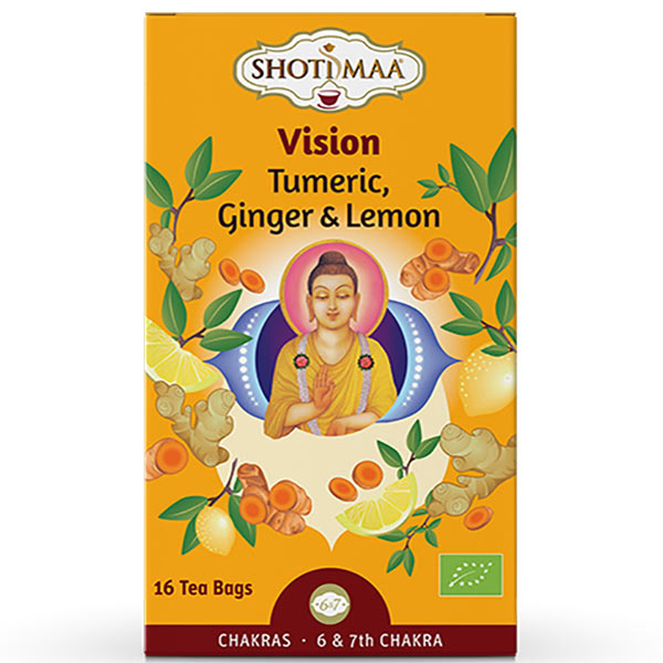 Τσάι Chakras "Vision" κουρκουμάς τζίντζερ & λεμόνι BIO Shoti Maa 16 φακελάκια 32gr σε πορτοκαλί συσκευασία