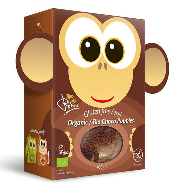 Κόκο ποπς παιδικά δημητριακά bio χ/γλ monkey Rosies 300gr σε συσκευασία με σχήμα μαϊμού