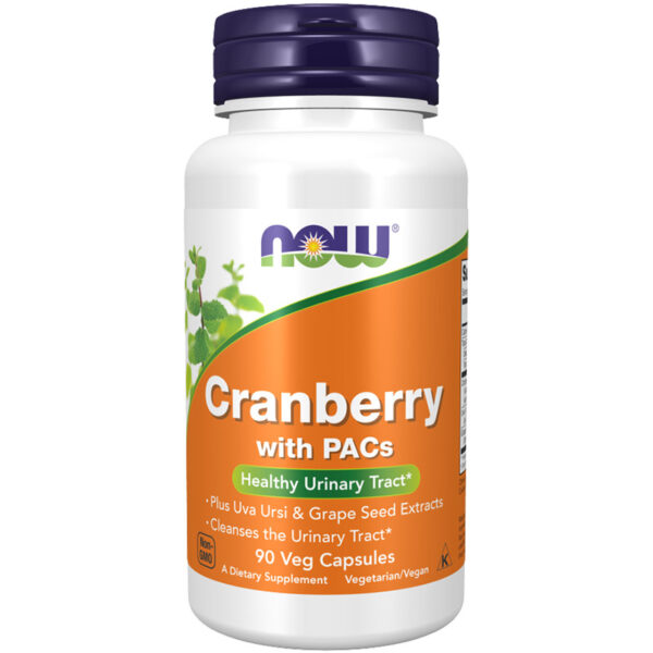 Κράνμπερυ Cranberry (Proanthocyanides + UVA URSI) Now 90 Φυτικές Κάψουλες για Ουροποιητικό σε άσπρο μπουκαλάκι με πορτοκαλί ετικέτα