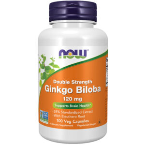 Ginkgo Biloba 120mg +Gotu Kola Now 100 Κάψουλες Vcaps για τον εγκέφαλο σε λευκό μπουκαλάκι με πορτοκαλί ετικέτα