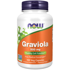 Γκραβιόλα Graviola 500mg 100 Φυτικές Κάψουλες Vcaps για Ανοσοποιητικό σε λευκό μπουκαλάκι με πορτοκαλί ετικέτα