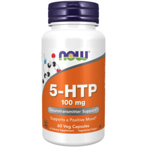 5-HTP 100mg Now 60 Κάψουλες για αύξηση Σεροτονίνης σε λευκό μπουκαλάκι με πορτοκαλί ετικέτα