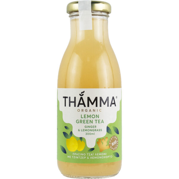 Πράσινο Τσάι με Λεμόνι (Ice Tea) Bio Thamma 300mL σε γυάλινο μπουκάλι με πράσινη ετικέτα