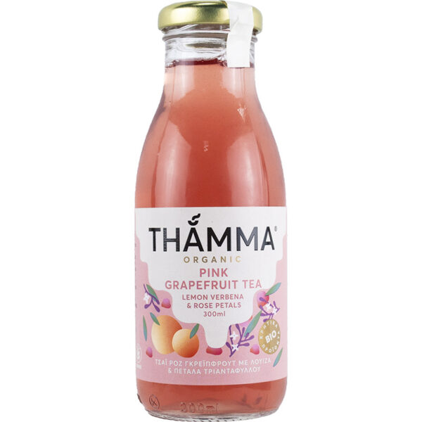 Τσάι Ροζ Γκρέιπφρουτ με Λουίζα (Ice Tea) Bio Thamma 300mL σε γυάλινο μπουκαλάκι με ροζ ετικέτα