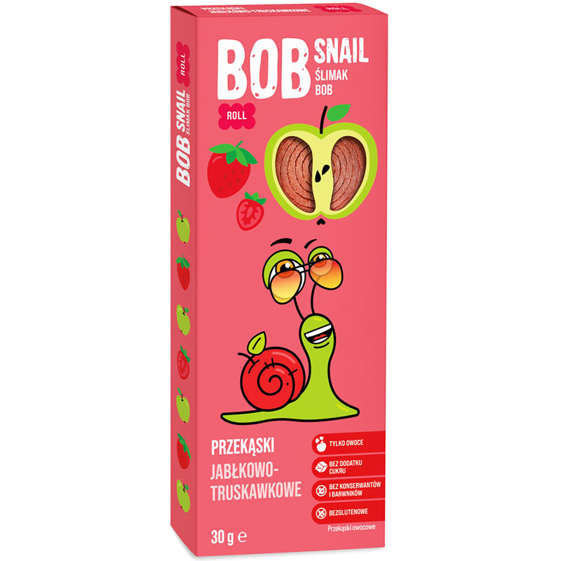 Λωρίδες Μήλο - Φράουλα Χ/Ζ Vegan Bob Snail 30g σε ροζέ συσκευασία