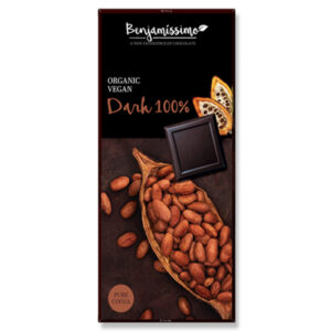 Μαύρη σοκολάτα 100% κακάο χωρίς ζάχαρη vegan bio benjamissimo 70gr σε μαύρη συσκευασία