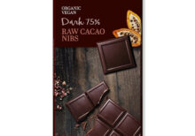 Μαύρη σοκολάτα 75% με κομματάκια κακάο nibs vegan bio benjamissimo 70gr σε καφέ συσκευασία
