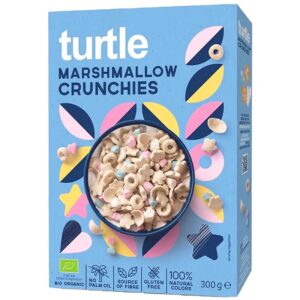 Τραγανά ζαχαρωτα Marshmallow Vegan Bio Turtle 300gr σε γαλάζια συσκευασία